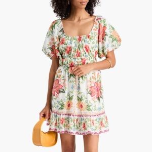 NWT Farm Rio Floral Ruffled Tiered Sundress with Puff Sleeves SIZE M